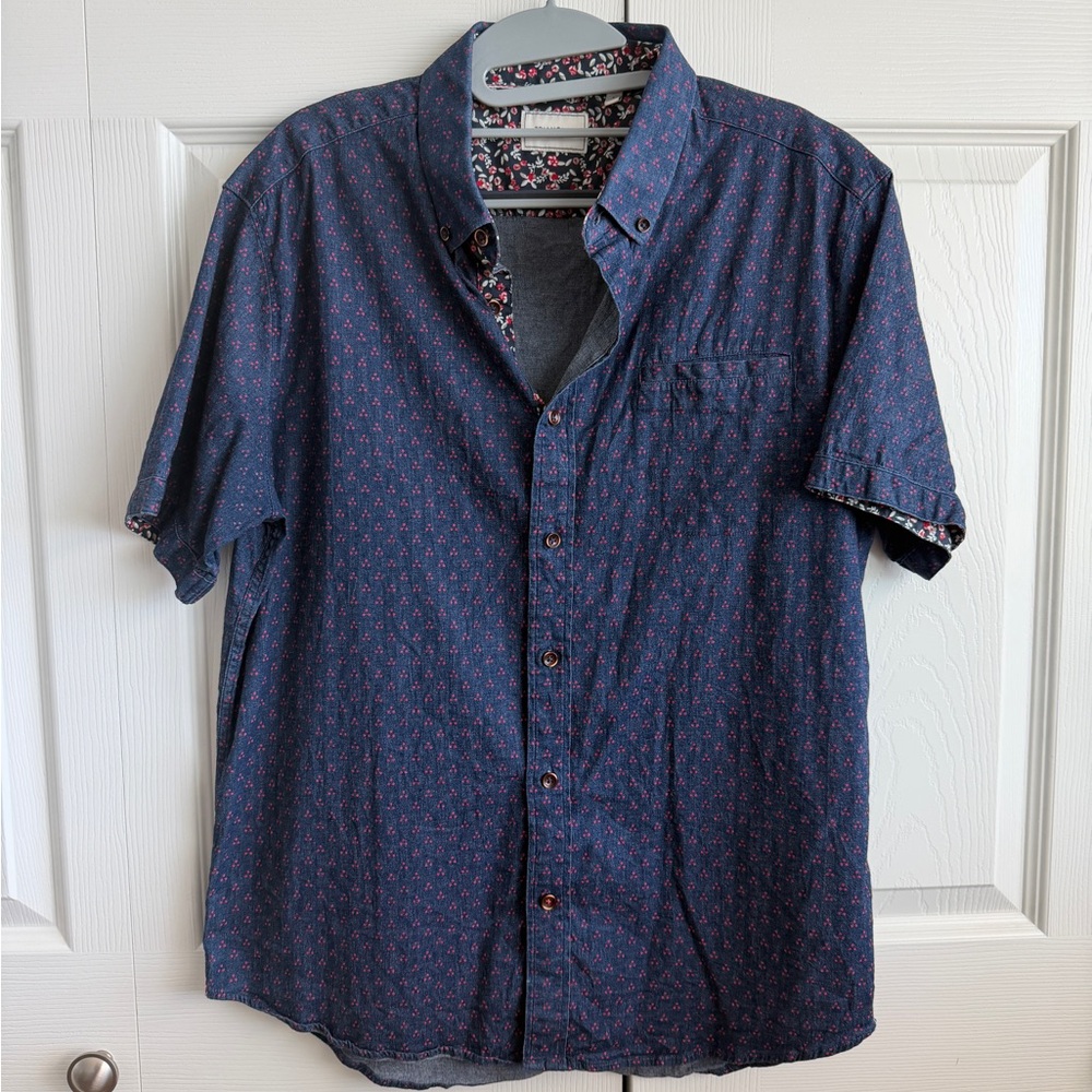 Men's Blue Patterned Button Down Shirt